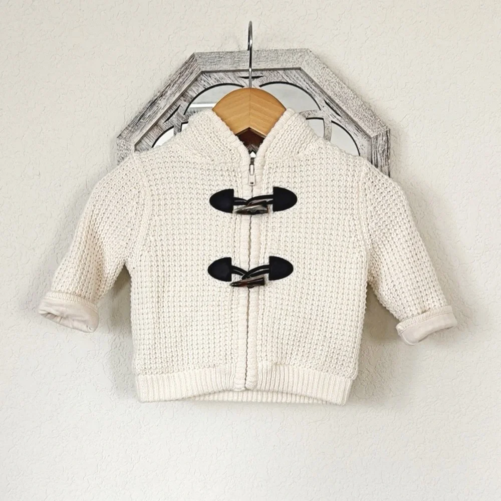 Koala Kids • Baby Cream Chunky Knit Hooded Toggle Cardigan Sweater
